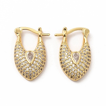 Clear Cubic Zirconia Teardrop Hoop Earrings with Glass, Brass Jewelry for Women, Golden, 22x14x4.5mm, Pin: 1x0.6mm