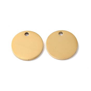 304 Stainless Steel Charms, Stamping Blank Tag, Flat Round Charm, Real 18K Gold Plated, 13x1.3mm, Hole: 1.6mm
