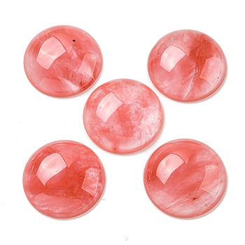 Cherry Quartz Glass Cabochons, Flat Round, 30x7~8.5mm