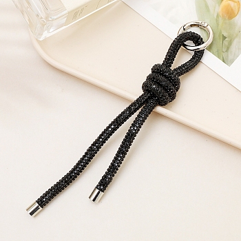 Rhinestone Keychain, Knot Strap Bag Hanging Accessories, Black, 170mm