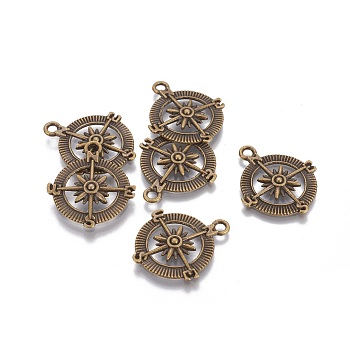 Tibetan Style Alloy Compass Pendants, Cadmium Free & Nickel Free & Lead Free, Antique Bronze, 30x25x3mm, Hole: 2.5mm