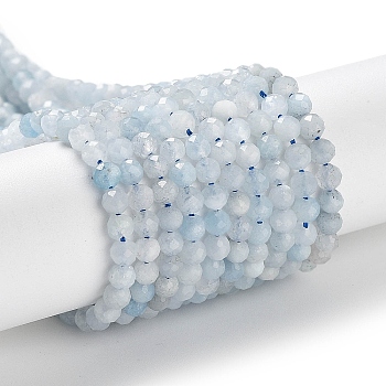 Natural Aquamarine Beads Strands, Faceted, Round, 3mm, Hole: 0.6mm, about 115pcs/strand, 15.35 inch(39cm)