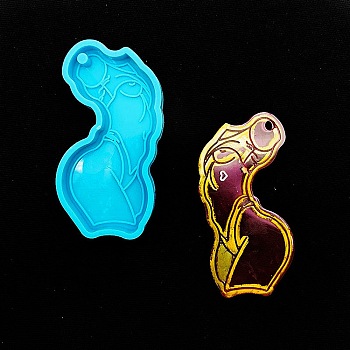 Mother's Day Girl Silicone Pendant Molds, Keychain Pendnat Molds for UV Resin, Epoxy Resin Jewelry Making, Body, 75x38.5x8.5mm, Hole: 3.9mm, Inner Diameter: 70x33mm