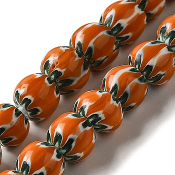 Handmade Lampwork Beads, Round, Orange, 10~13x9~12mm, Hole: 2~3mm, about 60~65pcs/strand, 25.20~25.98''(64~66cm)