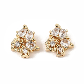 Brass Micro Pave Cubic Zirconia Beads, Christmas Trees, Real 18K Gold Plated, Clear, 13.5x11.5x5.5mm, Hole: 1.6mm