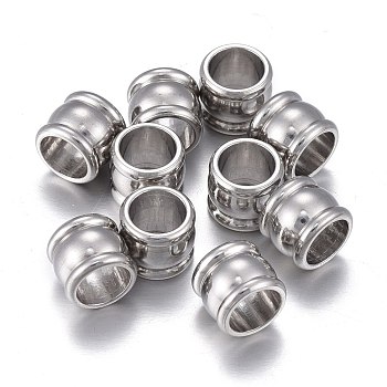 201 Stainless Steel European Beads, Large Hole Beads, Column, Stainless Steel Color, 7x6mm, Hole: 5mm