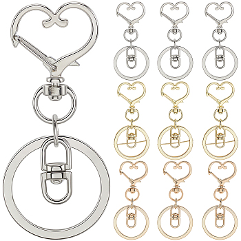 18Pcs 3 Style Alloy Keychain Clasps, Heart, Heart, 67mm, 8 clasp: 19x8.5x4.5mm