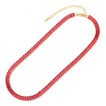 Cubic Zirconia Classic Tennis Necklace, Golden Brass Rectangle Link Chain Necklaces, Cerise, 12.99 inch(33cm)