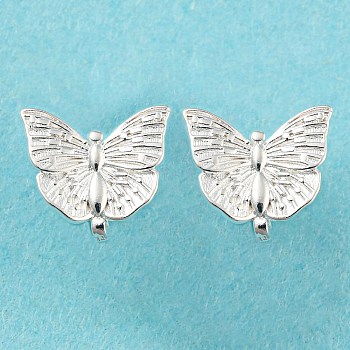 Brass Earring Hooks, Ear Wire with Loops, Cadmium Free & Lead Free, Butterfly, 925 Sterling Silver Plated, 10.5x13mm, Hole: 1.5mm
