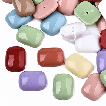 Mixed Opaque & Transparent Resin Beads, Half Drilled, Rectangle, Mixed Color, 20.5x15.5x6.5mm, Hole: 1.2mm