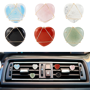 6Pcs Heart Gemstone Car Air Vent Clips, Cute Automotive Interior Trim, with Magnetic Ferromanganese Iron & Plastic Clip, 33mm, 6pcs/set