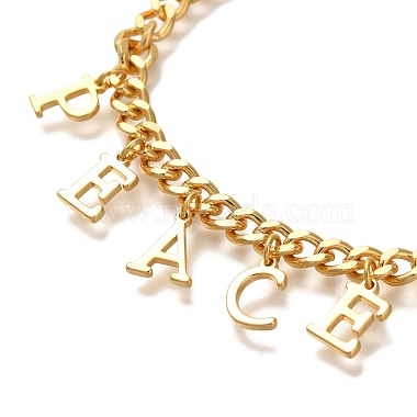 Letter PEACE Brass Charm Bracelets for Women(BJEW-L696-107G)-2