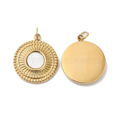 Real 14K Gold Plated White Flat Round Stainless Steel+Shell Pendants