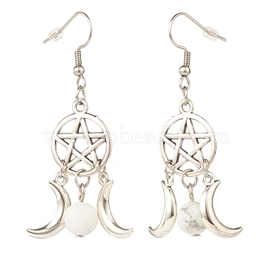 Woven Net with Natural Howlite Dangle Earrings(EJEW-JE04945-03)-2
