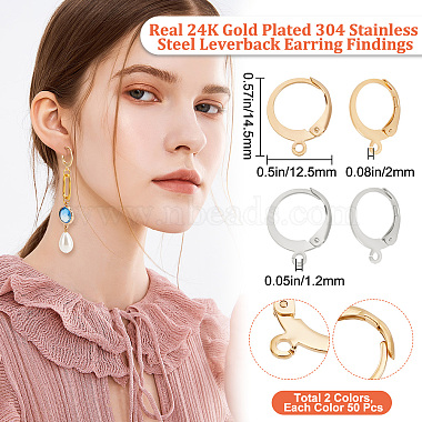 100Pcs 2 Colors 304 Stainless Steel Leverback Earring Findings(STAS-BBC0001-46)-2