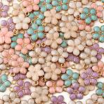Light Gold Plated Alloy Enamel Pendants, Flower, Cadmium Free & Lead Free, Mixed Color, 17x14.5x1.5mm, Hole: 1.6mm(ENAM-R136-17)