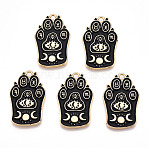 Alloy Enamel Pendants, Cat Paw Print, Light Gold, Black, 28x18x1.5mm, Hole: 1.8mm(ENAM-CJC0020-19)