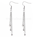 Tassel Earrings, Dangle Earrings, with Crystal Rhinestone, 304 Stainless Steel Cable Chains and Erring Hooks, Stainless Steel Color, 72mm, Pin: 0.7mm(EJEW-JE04059)