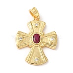 Brass Micro Pave Cubic Zirconia Pendants, Lead Free & Cadmium Free, Cross, Real 18K Gold Plated, 36x28x4mm, Hole: 6X3mm(X-KK-M246-01G)