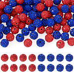 100Pcs 2 Ccolors Handmade Polymer Clay Rhinestone Beads, Pave Disco Ball Beads, Round, Mixed Color, 9~10mm, Hole: 1.5~1.6mm, 50pcs/color(CLAY-TA0001-79B)