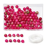 100Pcs Natural White Jade Beads, Round, Dyed, with Strong Stretchy Beading Elastic Thread, Flat Crystal Jewelry String for Jewelry Making, Camellia, 8mm, Hole: 1mm(DIY-SZ0004-58K)