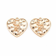 Brass Micro Pave Clear Cubic Zirconia Pendants, Birth Flower Charms, Nickel Free, Heart, Real 18K Gold Plated, May Lily of the Valley, 20x20x2.5mm, Hole: 1.5mm(KK-S364-178)