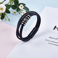 Word Love You Forever Leather Braided Triple Layer Multi-strand Bracelet, Inspirational Graduation Birthday Gifts for Son Grandson, Black, 8-7/8 inch(22.5cm)(JB751A)