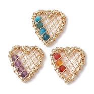 3Pcs 3 Styles Natural Amethyst & Red Agate & Apatite Faceted Round Pendants, Heart Alloy Charms, Light Gold, 22.5x21.5x4mm, Hole: 1.2mm, 1pc/style(PALLOY-TA00105)