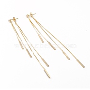 Brass Long Tassel Dangle Stud Earrings with Acrylic Pearl, Front Back Stud Earrings for Women, Lead Free & Cadmium Free & Nickel Free, Real 18K Gold Plated, 133x4.5x4.5mm, Pin: 0.6mm(EJEW-F281-14G)