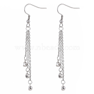 Tassel Earrings, Dangle Earrings, with Crystal Rhinestone, 304 Stainless Steel Cable Chains and Erring Hooks, Stainless Steel Color, 72mm, Pin: 0.7mm(EJEW-JE04059)