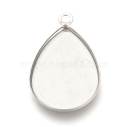 Tarnish Resistant 201 Stainless Steel Pendant Cabochon Settings, Plain Edge Bezel Cups, teardrop, Stainless Steel Color, Tray: 24.5x17.5mm, 30x19x2mm, Hole: 2.5mm(X-STAS-S057-34)