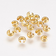 Brass Crimp Beads Covers, Round, Golden, About 3.2mm In Diameter, 2.2mm Thick, Hole: 1mm, about 250pcs/10g(X-EC266-1G)