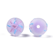 Frosted Acrylic Enamel Beads, Bead in Bead, Round, Lilac, 14~15x13mm, Hole: 2mm(FACR-G005-02A)