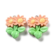 Spring Theme Opaque Resin Pendants, Plant Charms, Flower, 27.5x23x8mm, Hole: 2mm(X-RESI-R444-04F)