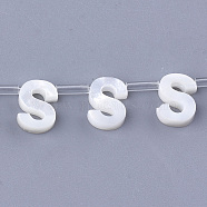 Natural Sea Shell Beads, White Shell Mother of Pearl Shell, Top Drilled Beads, Letter.S, 10x2.5~11.5x3mm, Hole: 0.8mm(SHEL-T012-60S)