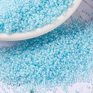 MIYUKI Round Rocailles Beads, Japanese Seed Beads, (RR220) Aqua Mist Lined Crystal, 15/0, 1.5mm, Hole: 0.7mm, about 27777pcs/50g(SEED-X0056-RR0220)