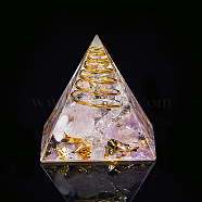 Orgonite Pyramid Resin Display Decorations, Healing Pyramids, for Stress Reduce Healing Meditation, with Brass Findings, Gold Foil and Natural Amethyst Chips Inside, for Home Office Desk, 30mm(G-PW0005-05O)