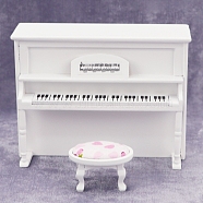 Wood Piano & Chair Miniature Ornaments, Micro Landscape Home Dollhouse Accessories, Pretending Prop Decorations, White, 133x55x98mm(PW-WG2A996-01)