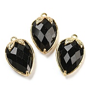 Natural Obsidian Faceted Pendants, Rack Plating Brass Strawberry Charms, Golden, 18x11x5~5.5mm, Hole: 1.2mm(G-M431-06G-07)