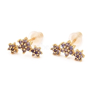Brass Micro Pave Cubic Zirconia Stud Earrings, Real 18K Gold Plated, Flower, Lilac, 6.5x12.5mm, Pin: 1mm(EJEW-F273-15D-G)