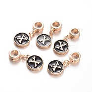 Alloy Enamel European Dangle Charms, Flat Round with Letter.X, 27mm, Hole: 5mm(MPDL-M057-X)