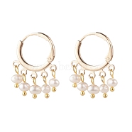 Natural Pearl Dangle Hoop Earrings, Brass Jewelry for Women, Golden, White, 26x18.5x5mm, Pin: 0.8mm(EJEW-JE04791)