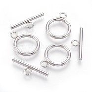 304 Stainless Steel Toggle Clasps, Stainless Steel Color, 20x15.5x2mm, Hole: 3mm, Inner Diameter: 12mm, Bar: 23x7x2mm, Hole: 3mm(STAS-F188-30G)