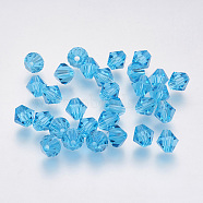 Imitation Austrian Crystal Beads, Grade AAA, K9 Glass, Faceted, Bicone, Deep Sky Blue, 6x6mm, Hole: 0.7~0.9mm(SWAR-F022-6x6mm-243)