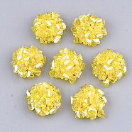 Glass Beads Cabochons, with Seed Beads and Iron Sieve Findings, Light Gold, Yellow, 20~23x11~14mm(FIND-T044-25D)