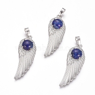 Natural Lapis Lazuli Pendants, with Platinum Tone Brass Findings, Wing, Dyed, 47x16x7.5mm, Hole: 7x5mm(G-L512-P08)