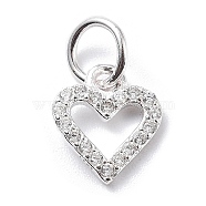 925 Sterling Silver Cubic Zirconia Pendants, Heart Charms, with Jump Ring, Heart, 9x8x1mm(STER-Q001-01S-01)