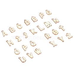 Brass Charms, Alphabet, Real 18K Gold Plated, Letter A~Z, 8~8.5x4~6x1.5mm, Hole: 0.8mm(KK-S350-167-G-M)