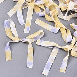 Big Bowknot Linen Fabric, for DIY Sewing, Garment Accessory, Hair Accessories and Home Decorate,  Floral Pattern, Champagne Yellow, 140~150x130~140x6mm(FIND-R087-07A)