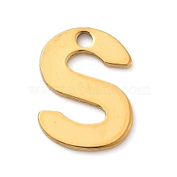 304 Stainless Steel Charms, Letter Charms, Ion Plating(IP), Real 18K Gold Plated, Letter S, 11x8.8x0.8mm, Hole: 1.2mm(STAS-B093-12G-S)